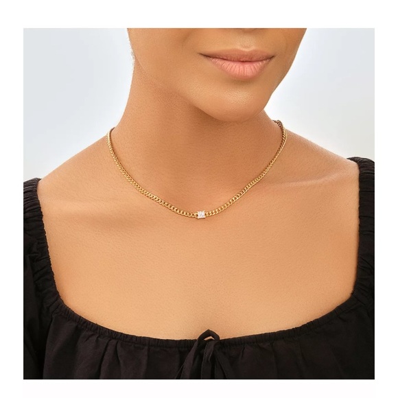 Sterling Forever 14k Gold Plated Cubic Zirconia Curb Chain Necklace - Picture 4 of 7